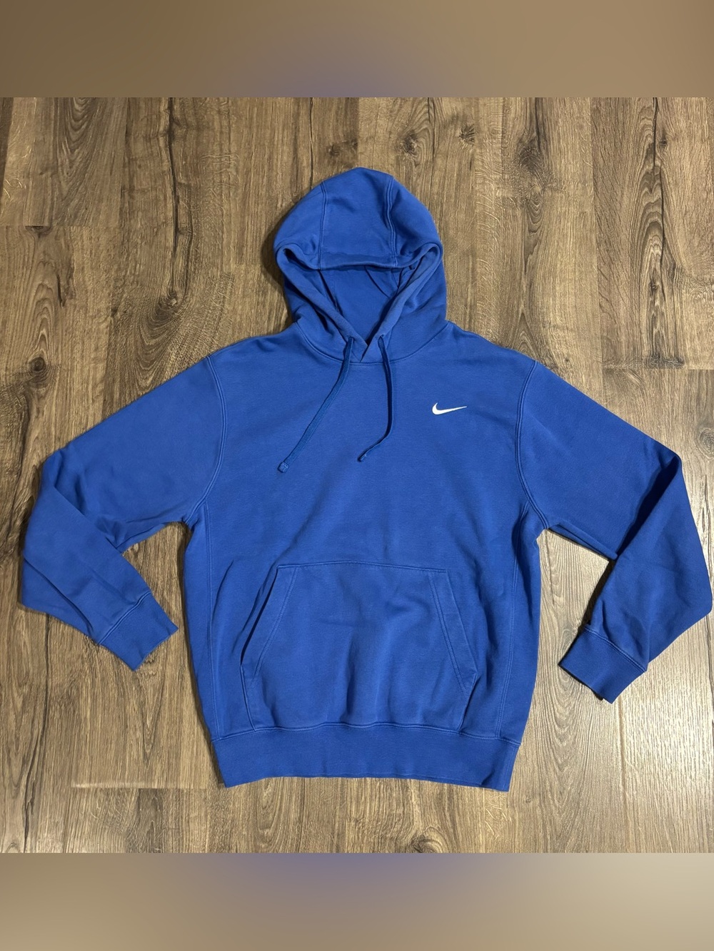 NIKE Club Pullover Hoodie Fleece Sweatshirt Blue w/ White Embroidered Check Sz S